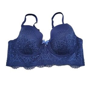 Victoria's Secret Body by Victoria Navy Blue Lace Lined Demi Bra Size 34D